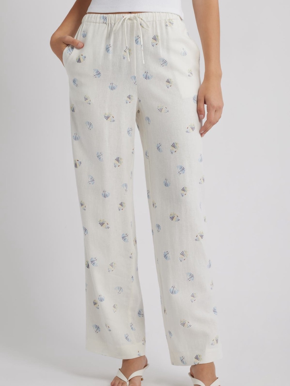 WAYF Blake shell print linen blend drawstring pants size xs